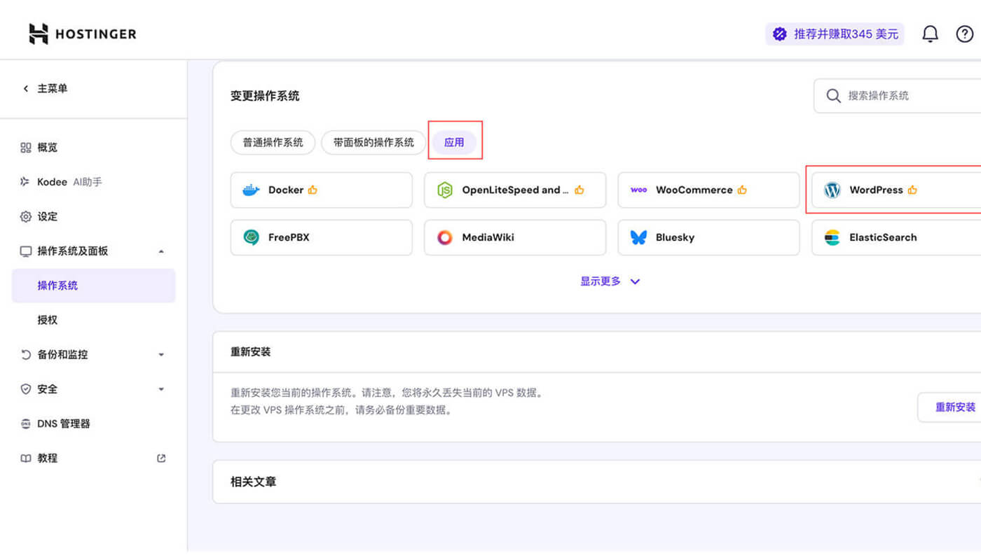 Hostinger VPS 操作系统设置
